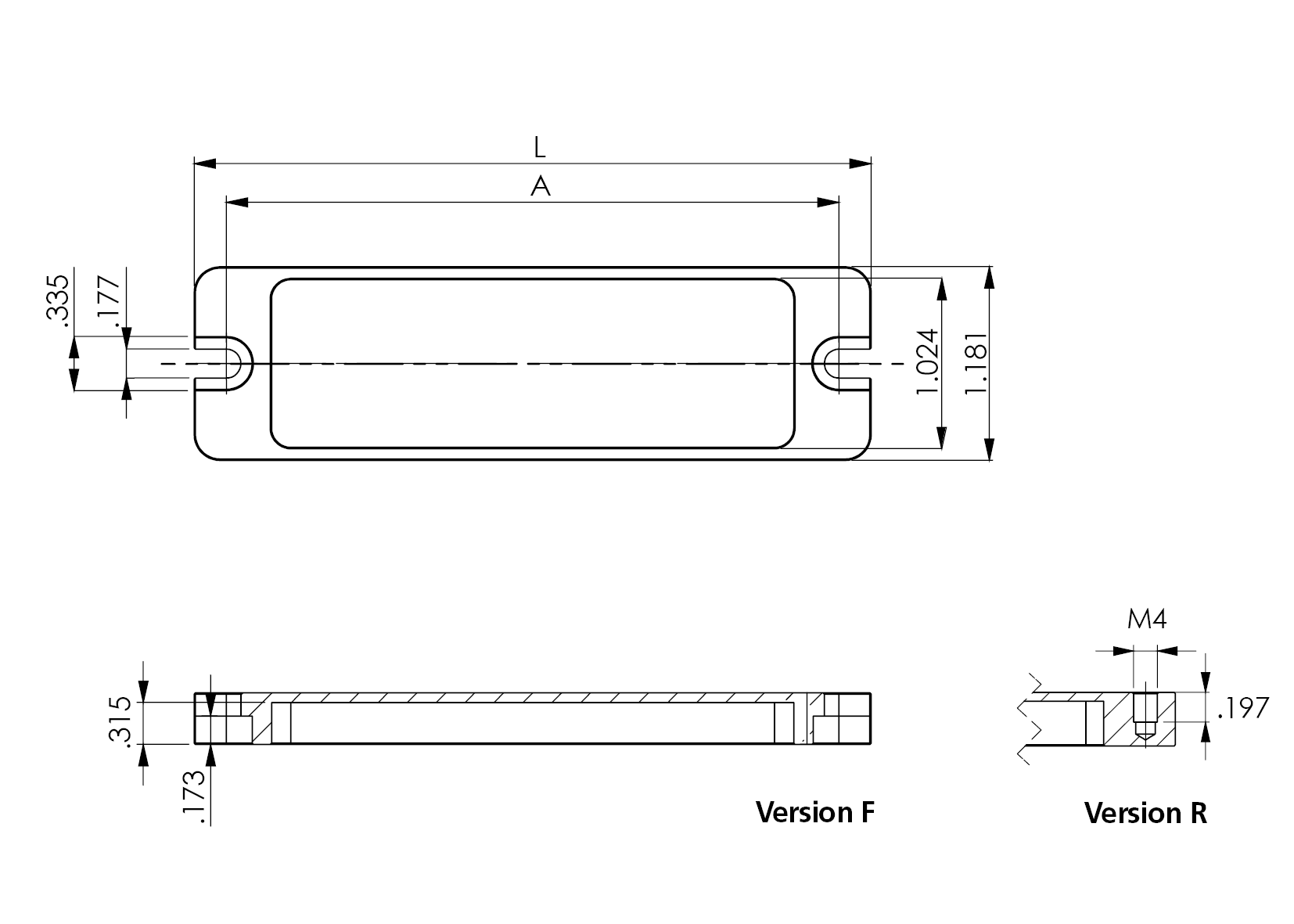 Technical drawing of LE1 indicator light with dimensions in inches, showing top and side views including front and rear mounting versions.