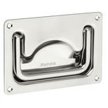 Collapsible U-shaped stainless steel handle mounted on a rectangular metal plate with four screw holes, labeled with the brand Rohde.