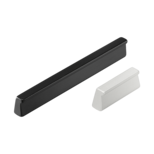 Two profiled aluminum front panel handles, one long black and one short natural color, with a matte anodized finish