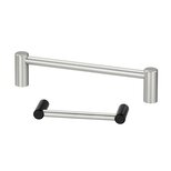 Two metallic handles VG-08 and VG-09 shown on a white background, one larger silver handle and one smaller silver handle with black ends