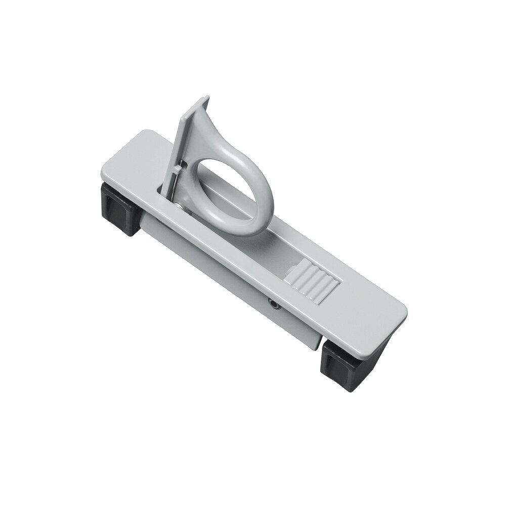Silver retractable folding handle with a central loop and two black end caps, designed for rear mounting
