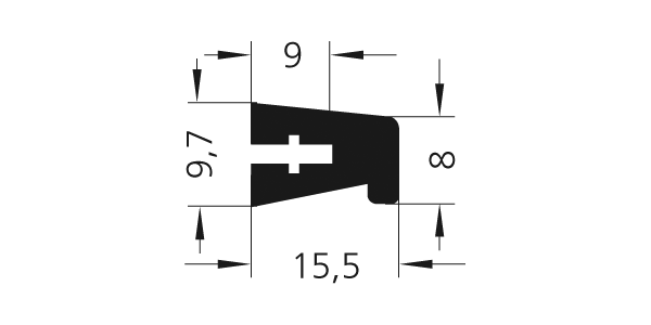 Technical line drawing of F2 aluminium profile handle with detailed measurements in millimeters.