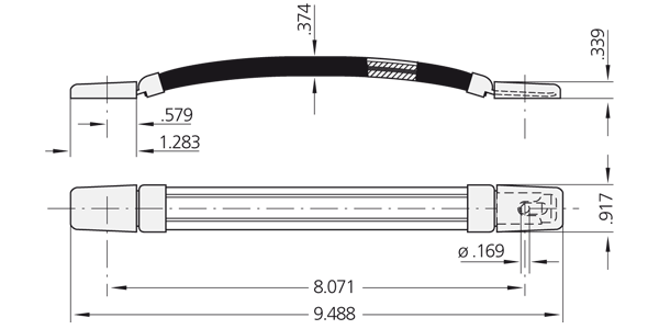 Technical drawing showing side and top views of pull-out carrying handle MA-23 with detailed dimensions and mounting instructions