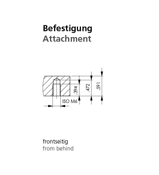 Technical drawing of TG1S switch housing attachment showing mounting hole dimensions in inches with ISO M6 thread and orientation notes in German and English.