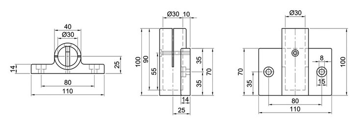 Technical line drawing of a single-shell wall bearing with front, side, and top views showing detailed dimensions and measurements in millimeters.