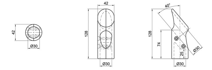 Technical drawing of a double-layer T-tube connector with 40 and 140 degree angles, dimensions annotated in millimeters.
