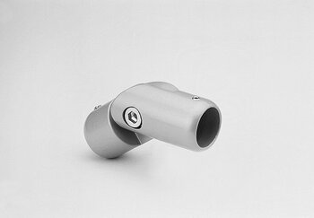 Silver single-joint angled metal tube connector with hex screw fastening