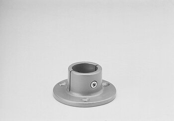 Single-ring metal floor bearing with a circular base and three mounting holes, featuring a central cylindrical holder with a slit and tightening screw