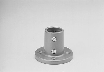A single-piece metal ground bearing unit with a cylindrical body attached to a circular base plate with four screw holes.