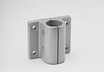 Single-shelled metal wall bracket for tube connectors with cylindrical clamp and four mounting holes