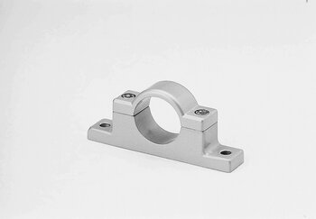Silver two-piece metal plate holder with circular opening and screws on a white background