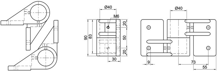 Technical drawing showing front, side, and top views of a single-layer wall bearing corner bracket with dimensions and mounting hole specifications.