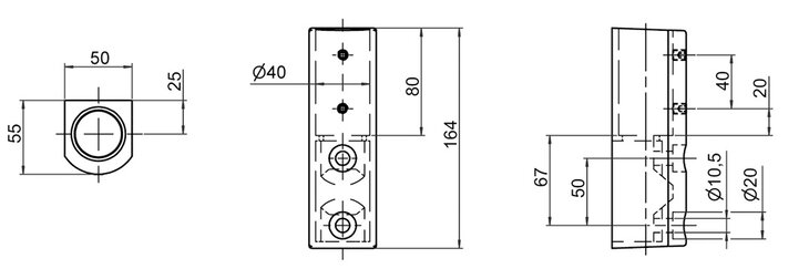 Technical engineering drawing of a single-shell wall bearing showing front, top, and side views with detailed measurements.