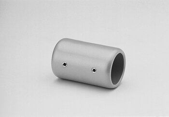 Metallic cylindrical single-layer tube connector with two hexagonal screws on the side, open at both ends