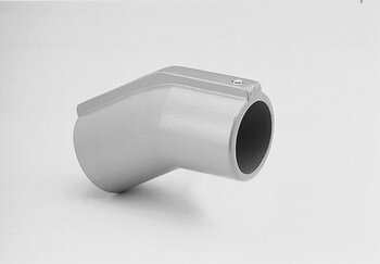 Metal tube connector with a 30° / 150° bend and open circular end with securing screw