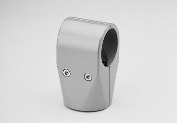 Silberner, zweischaliger T-Verbindungsrohrhalter aus Metall mit zwei Schrauben